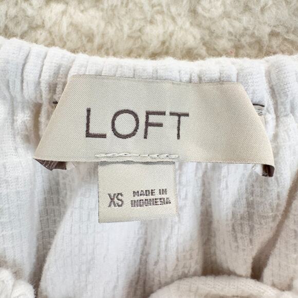 Loft Ruffle Crop Top White Size XS Short Sleeve Blouse Stretch Summer Casual - Picture 6 of 11